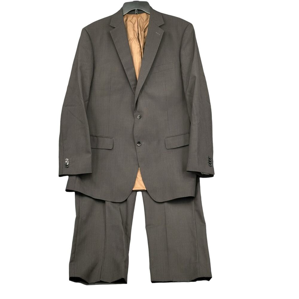 Paul Betenly Suit Mens 42L Jacket 36x31 Pants Black Brown‎ Pinstripe Thomas Wool